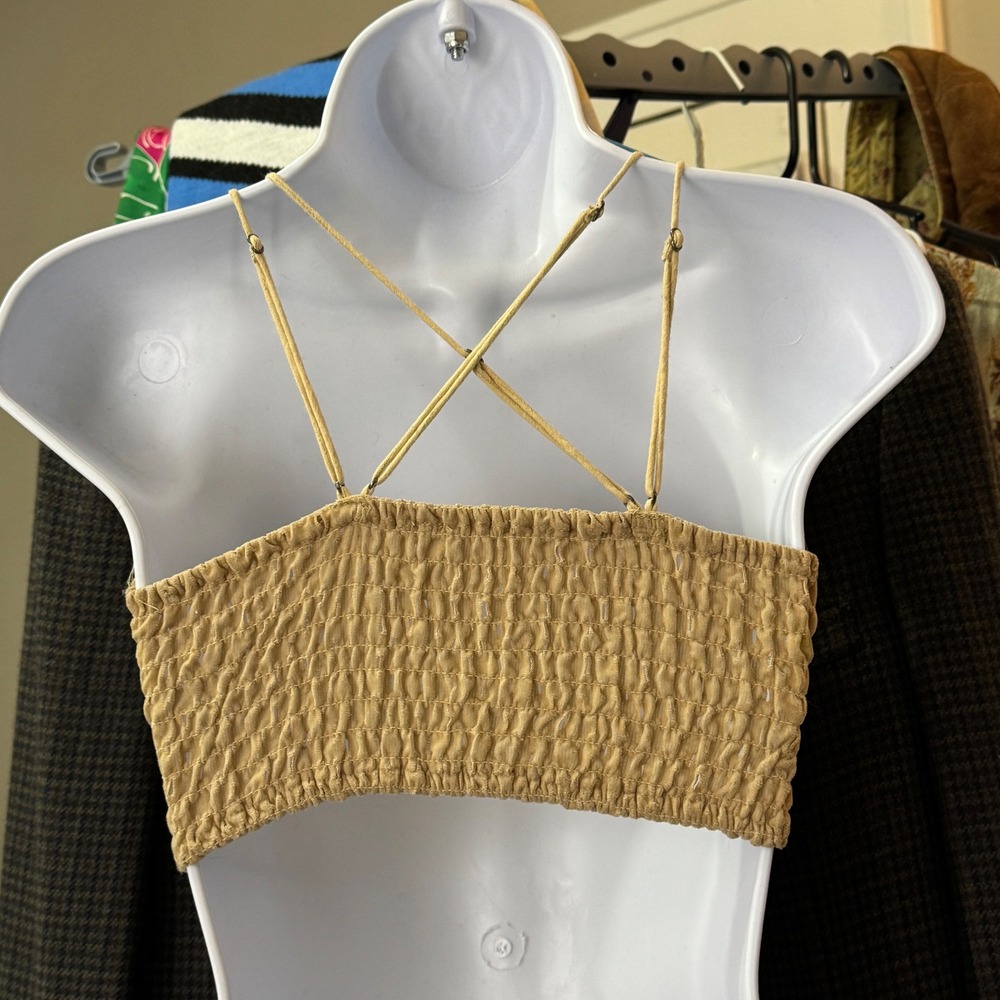 FP One Flocked Velvet Adella Bralette Lace Gold Taupe Size XS Feminine Coquette - Picture 3 of 10